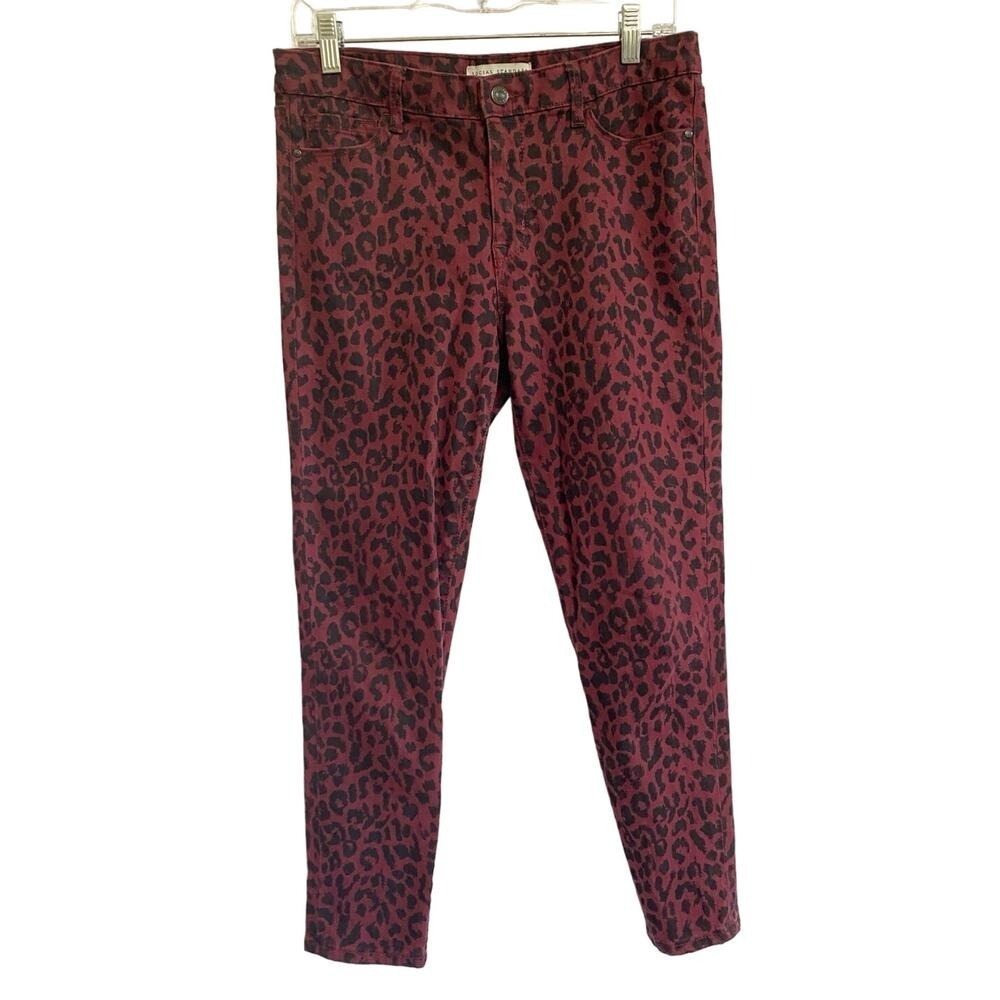 Social Standard by Sanctuary Burgundy Leopard Print‎ Ankle Skinny Pants Womens 6